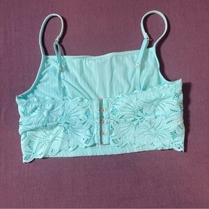 Aerie Beach Daze Lace Ribbed Bra Top Bralette in light aqua Blue - Size Small